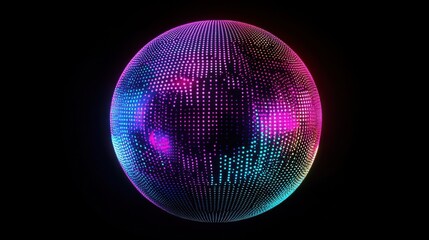 Creative 3d rendering sphere made of neon dots. Global network connection. Globe Grid. Worldwide communication. Futuristic earth globe. Science, technology and illustration on dark backdrop