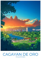 Cagayan de oro Philippines Travel Poster Flat Illustration Print Decor Gift Canvas Wall Art Gift