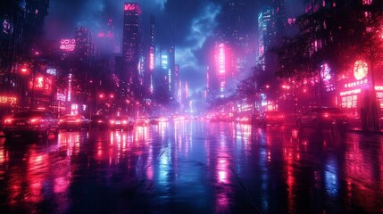 Vibrant Cyberpunk Cityscape at Night. Generative AI