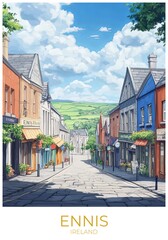 Ennis Ireland Travel Poster Flat