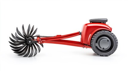 Fototapeta premium Red garden tiller for home gardening on a white background. Generative AI