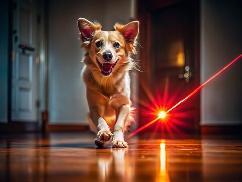 Low Light Pet Play: Energetic Dog Chasing Laser Pointer