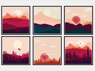 "Minimalist Mountain and Forest Vector Set: This set features clean and elegant line art illustrations of mountains and trees, perfect for modern and nature-inspired designs. Created with a focus on s