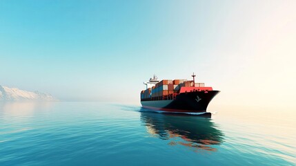 Fototapeta premium Freight ship passing through an international trade choke point
