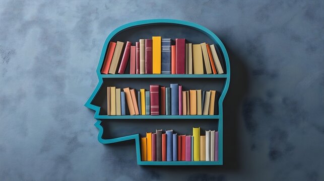Knowledge Within: A conceptual representation of a human head silhouette filled with books. Capturing the essence of education, wisdom, and intellectual curiosity. 