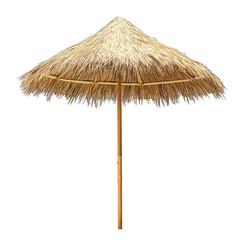 Straw beach umbrella isolated on transparent background
