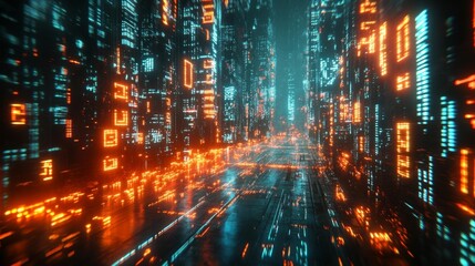Futuristic cyberpunk digital cityscape. Generative AI