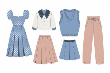 Obraz premium A Collection Of Feminine Apparel Items In Blue And Pink Hues