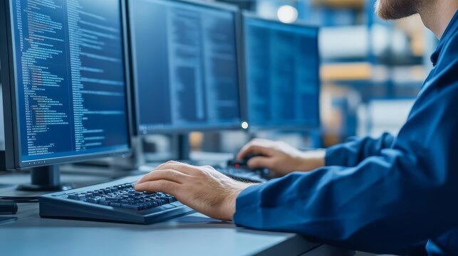 Logistics coordinator planning freight schedules with advanced software