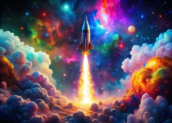 Vibrant Abstract Space Rocket Launch with Bokeh Effect - Colorful Cosmic Artwork