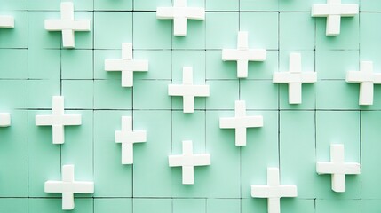 Obraz premium White Crosses Arranged On A Mint Green Background