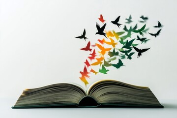 Open Book with Vibrant Birds Taking Flight: Imagination and Freedom Concept in Art black history month