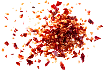  Floating Crushed red pepper flakes Isolated on PNG 