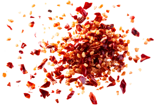  Floating Crushed red pepper flakes Isolated on PNG 