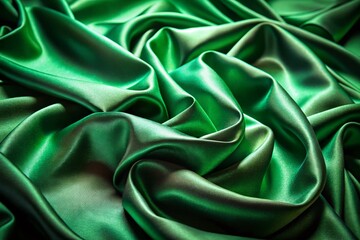Obraz premium Lush Green Satin Fabric Draped in Night Shadows - Night Photography