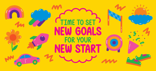 cute and fun colorful hand drawn flat style graphic element vector set in new goal and start concept