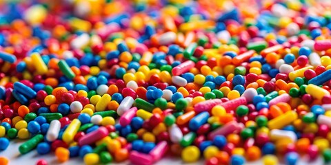 Vibrant Colorful Sprinkles Scattered on White Background - Abstract Pop Art Stock Photo