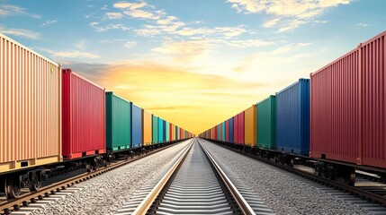 Obraz premium Railway hub with cargo containers being shifted between trains