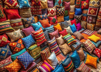Vibrant Moroccan Cushions for Sale in Medina, Marrakech Aerial View
