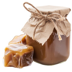Delightful butterscotch candies in a glass jar transparent background sweet treats showcase