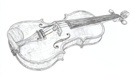Obraz premium Elegant Detailed Violin Outline A Vector Line Drawing Illustration on White Background.
