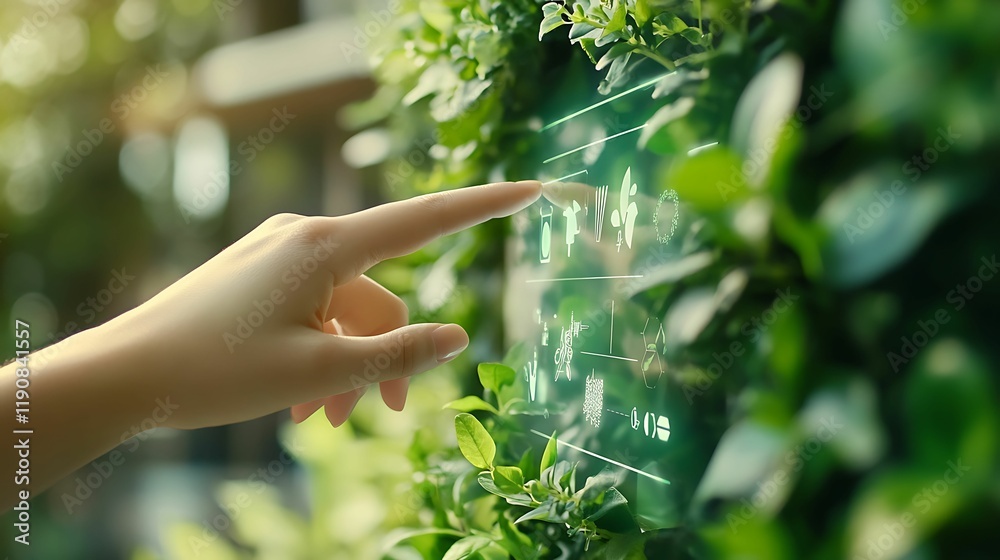 Canvas Prints green technology carbon footprint smart systems. a hand interacts with a digital interface embedded 