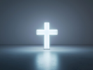 Obraz premium glowing cross illuminated in dark space, creating serene atmosphere