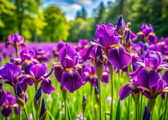 Vibrant Purple Irises Blooming at Royal Botanical Gardens, Hamilton, Ontario