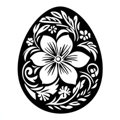 Easter egg line art black and white illustration, art for print, sketch tattoo idea, floral and botanical  ornament, flowers, Easter ideas for eggs drawing, printable, on white background 
