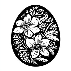 Easter egg line art black and white illustration, art for print, sketch tattoo idea, floral and botanical  ornament, flowers, Easter ideas for eggs drawing, printable, on white background 