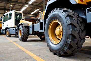 Fototapeta premium Heavy Duty Truck Tire Close up Industrial Vehicle Transportation Logistics
