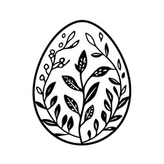 Easter egg line art black and white illustration, art for print, sketch tattoo idea, floral and botanical  ornament, flowers, Easter ideas for eggs drawing, printable, on white background 