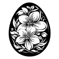 Easter egg line art black and white illustration, art for print, sketch tattoo idea, floral and botanical  ornament, flowers, Easter ideas for eggs drawing, printable, on white background 