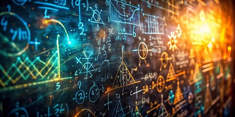 Macro Close-Up of Complex Mathematical Formulas on a Dusty Blackboard