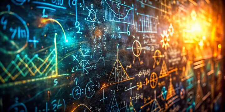 Macro Close-Up of Complex Mathematical Formulas on a Dusty Blackboard