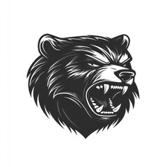 Roaring bear head, monochrome, isolated, wildlife, logo design