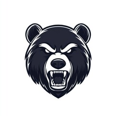 Angry bear head, monochrome, logo design, white background, mascot