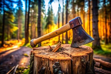 Macro Forest Axe: Rustic Wood Chopper for Fire & Shelter Building