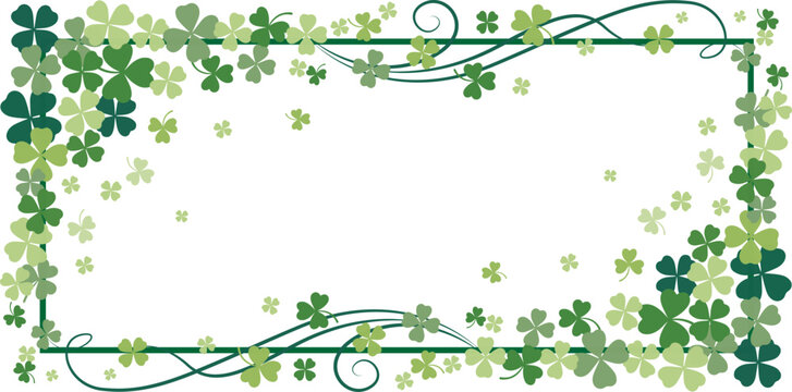 Seamless border of shamrock clover green leaves on transparent background vector decorative element templat	