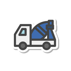 ステッカー風乗り物関連の単品アイコン　ミキサー車