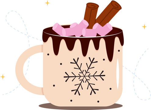 hot chocolate mug with marshmallows and cinnamon clip art preview