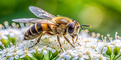 Macro Photography: Hoverfly on White Flower - Detailed Close-up