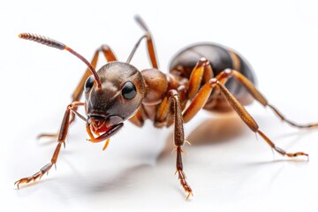 Macro Photography of a Single Ant on White Background - High-Resolution Stock Image