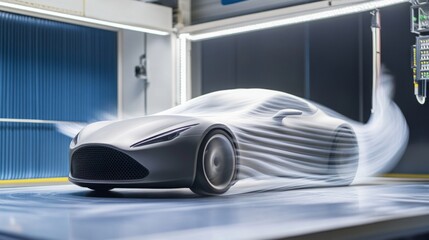 Wind tunnel testing model in action, showcasing aerodynamic principles and engineering innovation.