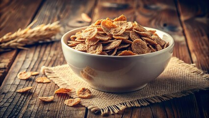 Vintage Cereal Bowl: Crispy Bran Flakes in Rustic White Bowl, Retro Breakfast Still Life