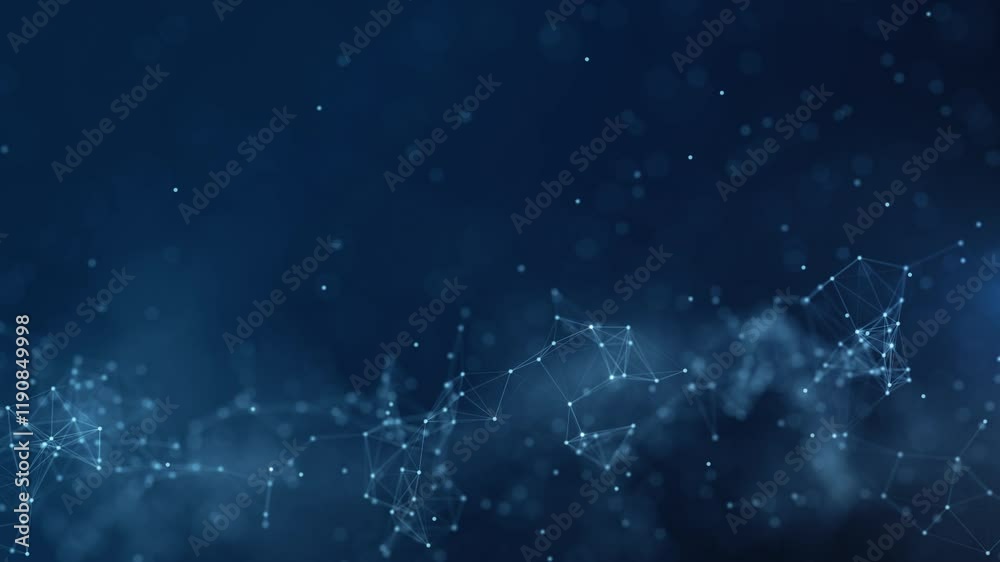 Aufkleber Abstract digital network with interconnected points and lines, floating on a dark blue background, symbolizing data exchange, connectivity, and technology. Technology big data background 4k