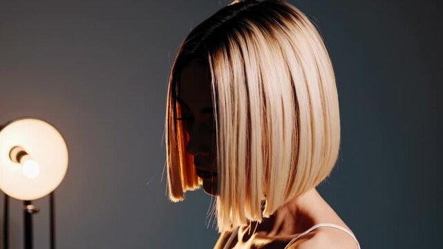 Ombre bob short hairstyle. Beautiful hair coloring woman. Trendy haircuts. Blond model