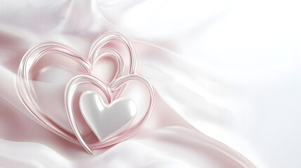 Delicate, intertwining hearts rest on a soft, pink satin background, symbolizing love and connection.