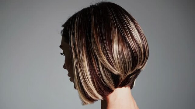 Ombre bob short hairstyle. Beautiful hair coloring woman. Trendy haircuts. Blond model
