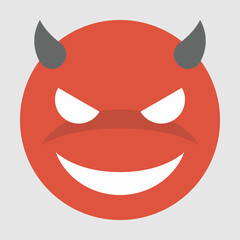 A red, devilish emoticon with horns
